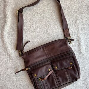 Fossil Leather Morgan Large Top Zip Traveler Crossbody Messenger Bag